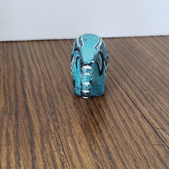 Hand Carved Blue Painted 3 Inch Elephent Figurine - Picture 2 of 4